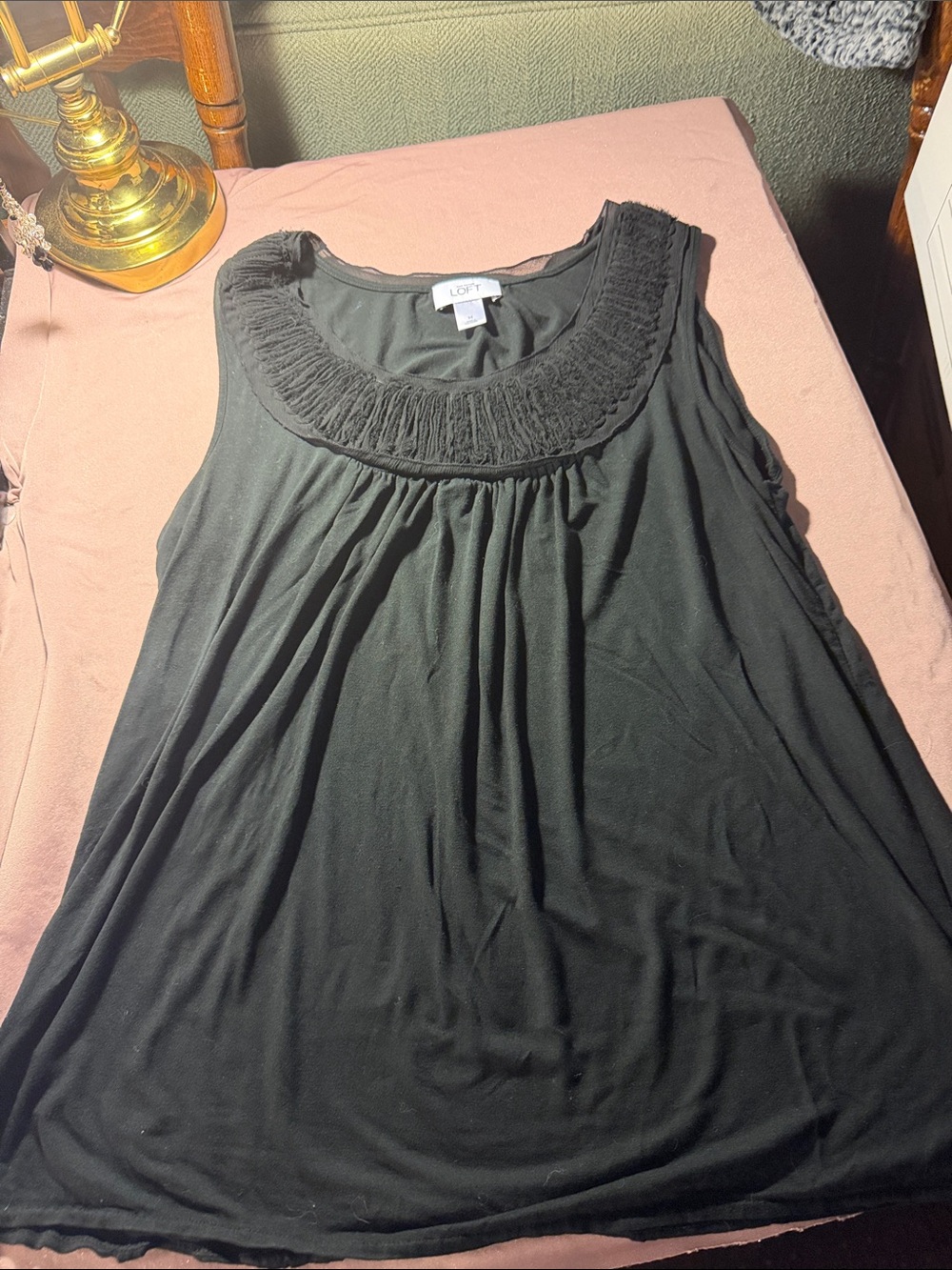 LOFT Black Smocked Yoke Sleeveless Tank